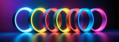 Abstract Neon Glowing Rings In A Row