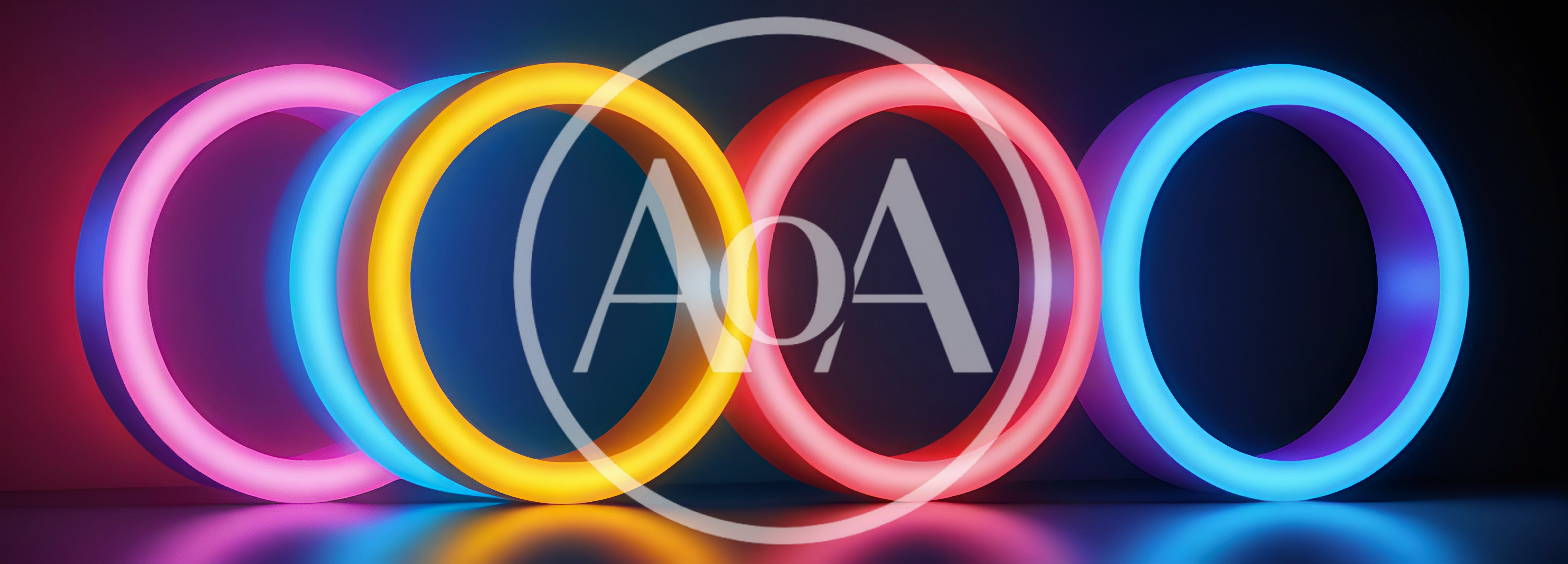 Four Glowing Neon Rings In A Dark Studio