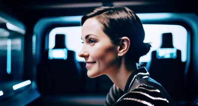 Young Woman Smiling Inside Futuristic Autonomous Vehicle