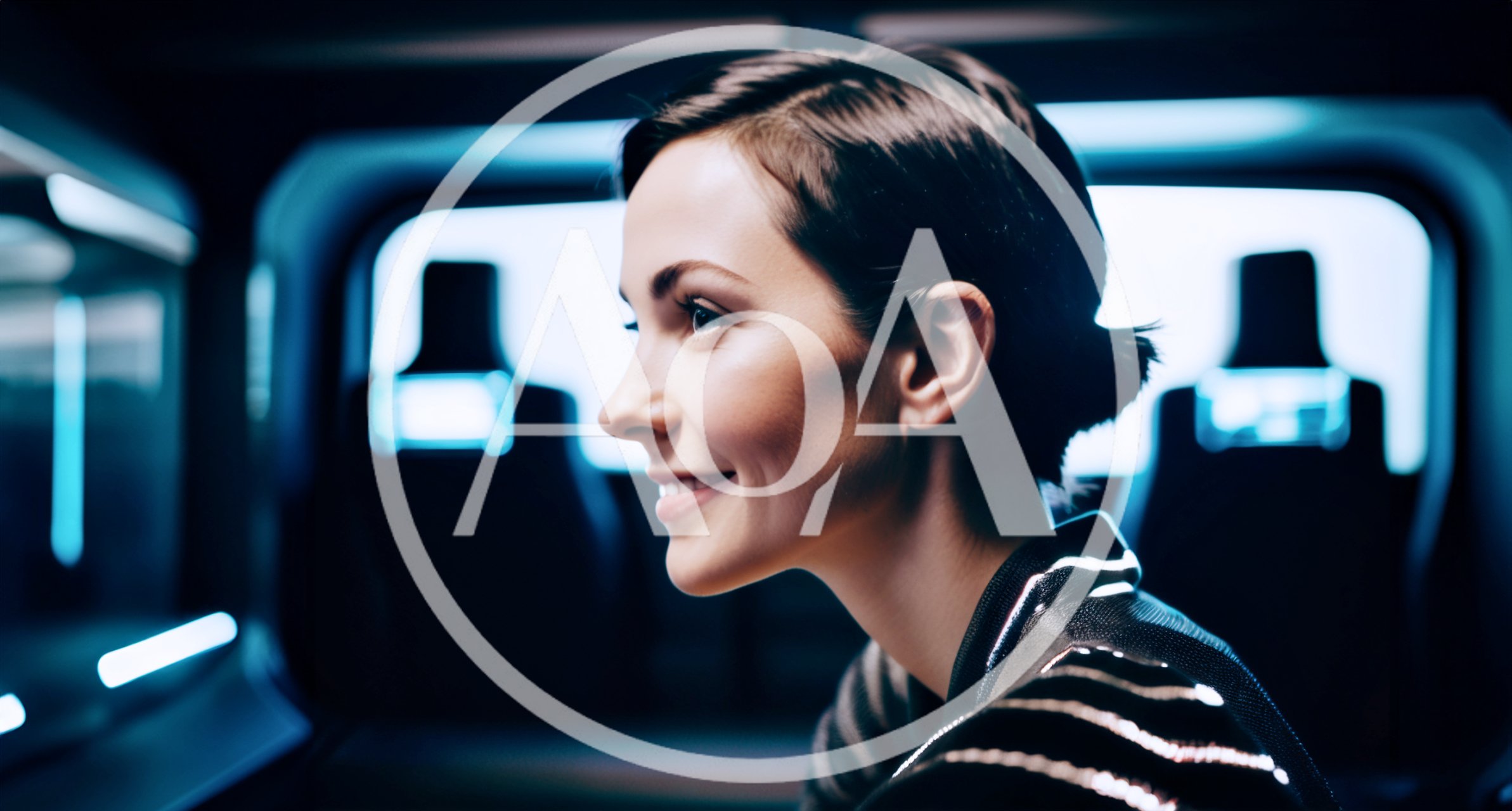 Young Woman Smiling Inside Futuristic Autonomous Vehicle