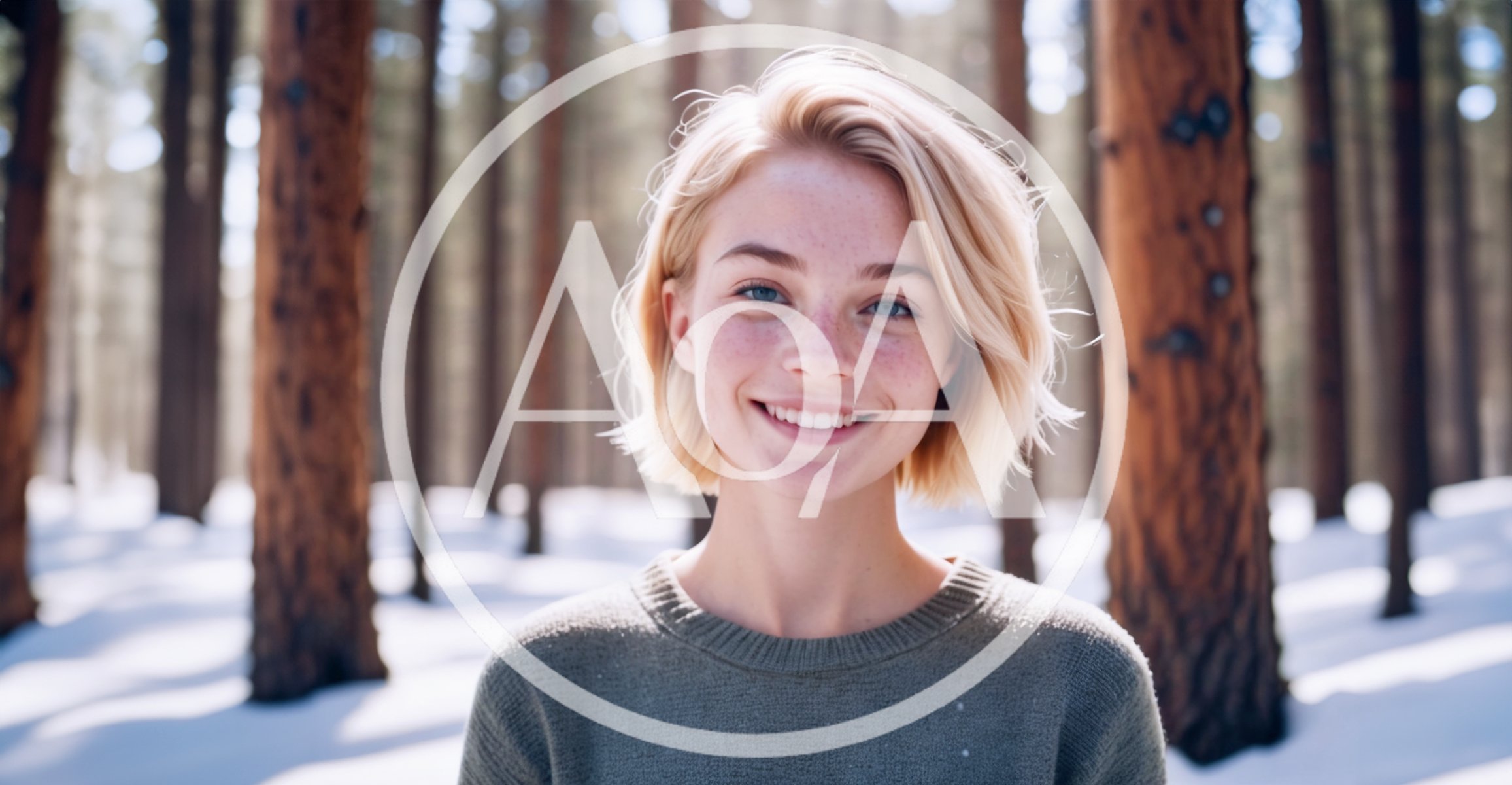 Portrait Of A Smiling Young Woman In Snowy Forest