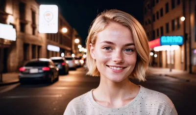 Portrait Of A Smiling Young Woman On A City Street