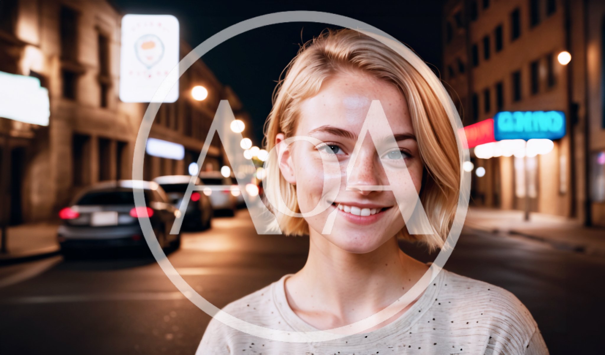 Portrait Of A Smiling Young Woman On A City Street