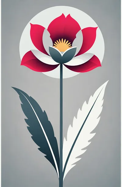 Minimalist Stylized Flower Illustration With Red And White Petals