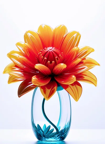 Glass Sculpture Of A Vibrant Orange Flower In Vase