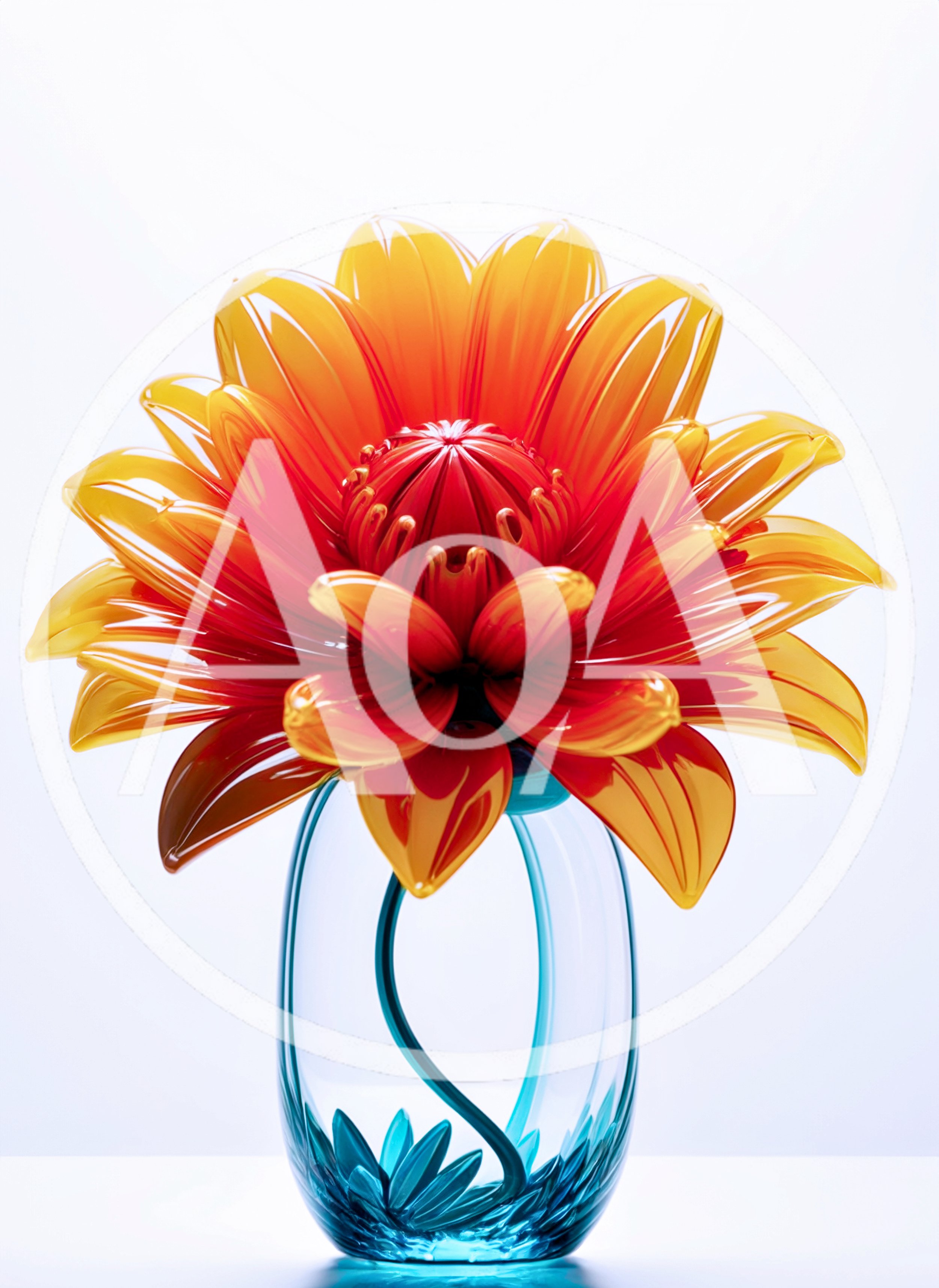 Glass Sculpture Of A Vibrant Orange Flower In Vase
