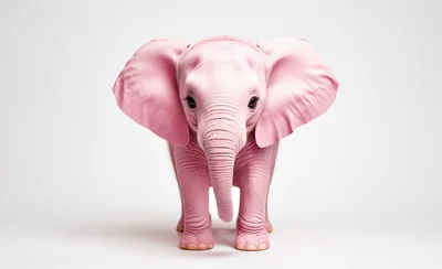 Adorable Baby Pink Elephant Standing On White Background