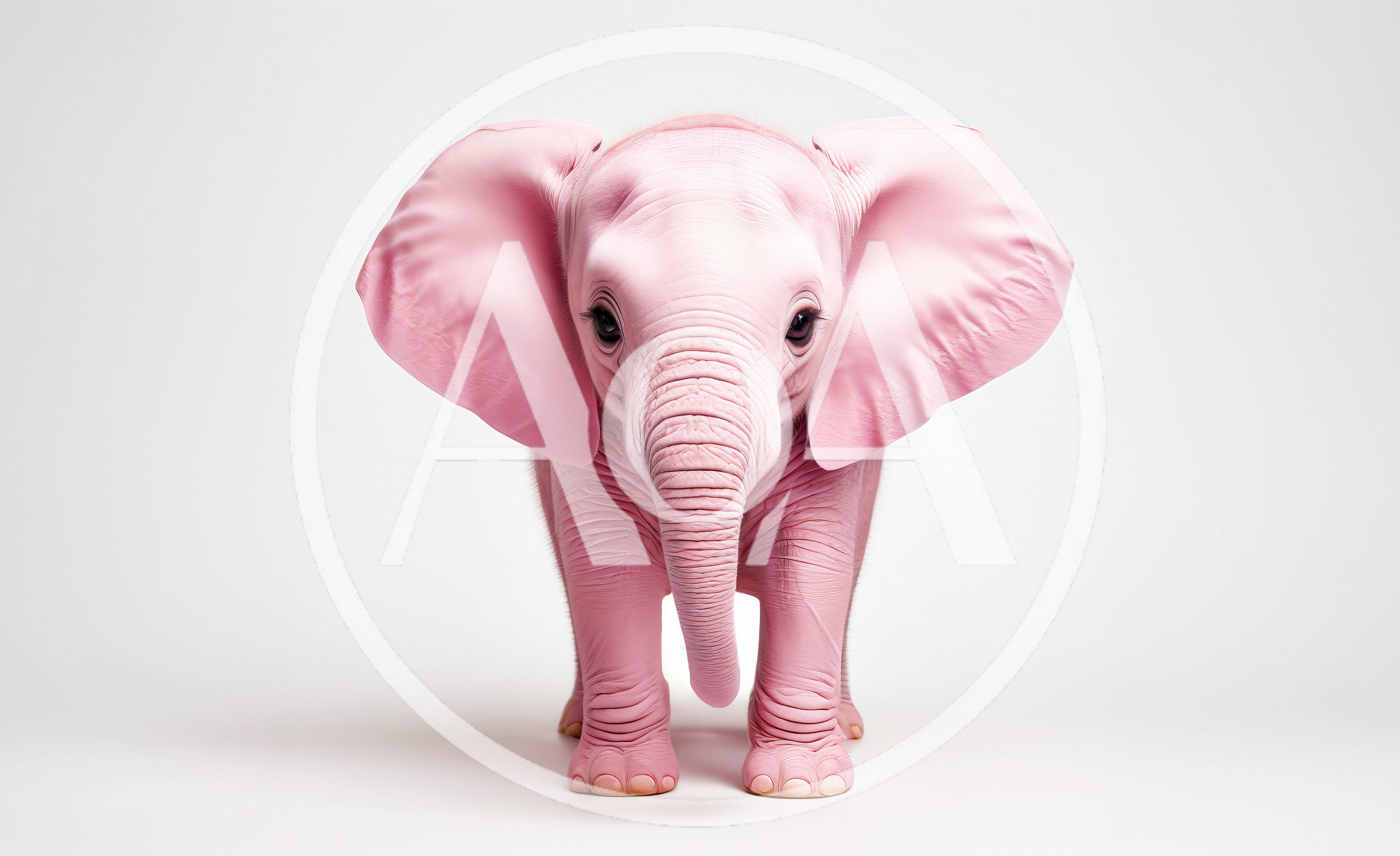 Adorable Baby Pink Elephant Standing On White Background