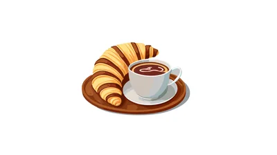 Croissant And Coffee Cup On A Wooden Tray