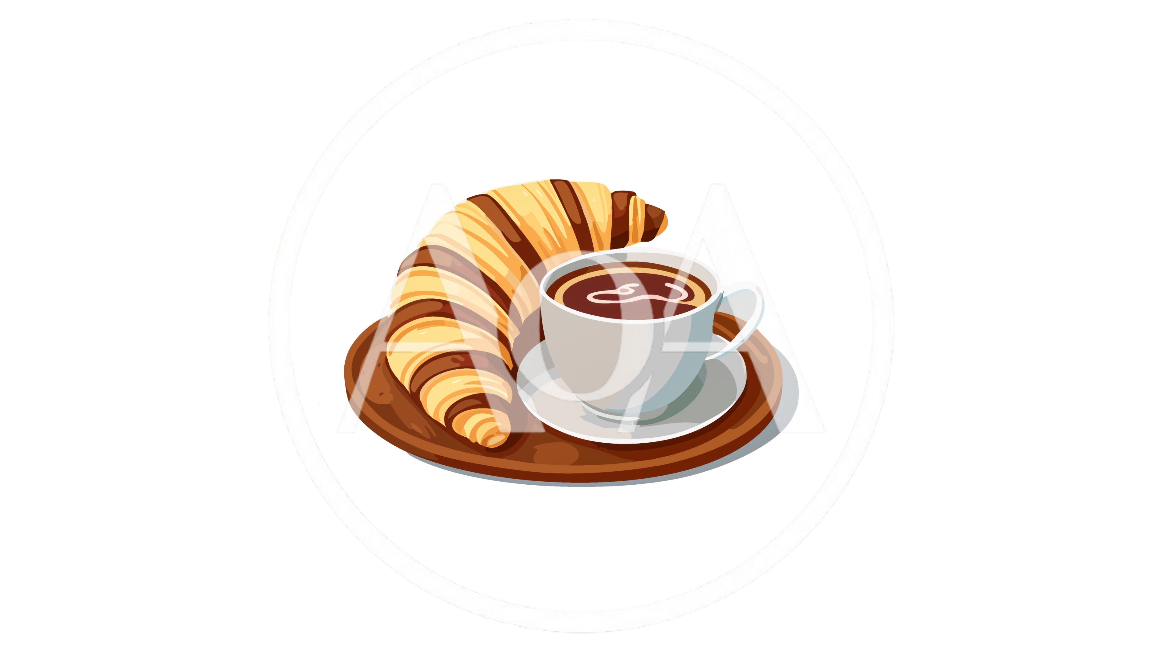Croissant And Coffee Cup On A Wooden Tray