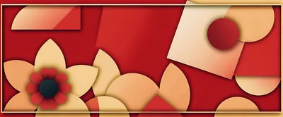 Abstract Floral Pattern With Geometric Shapes And Red Background