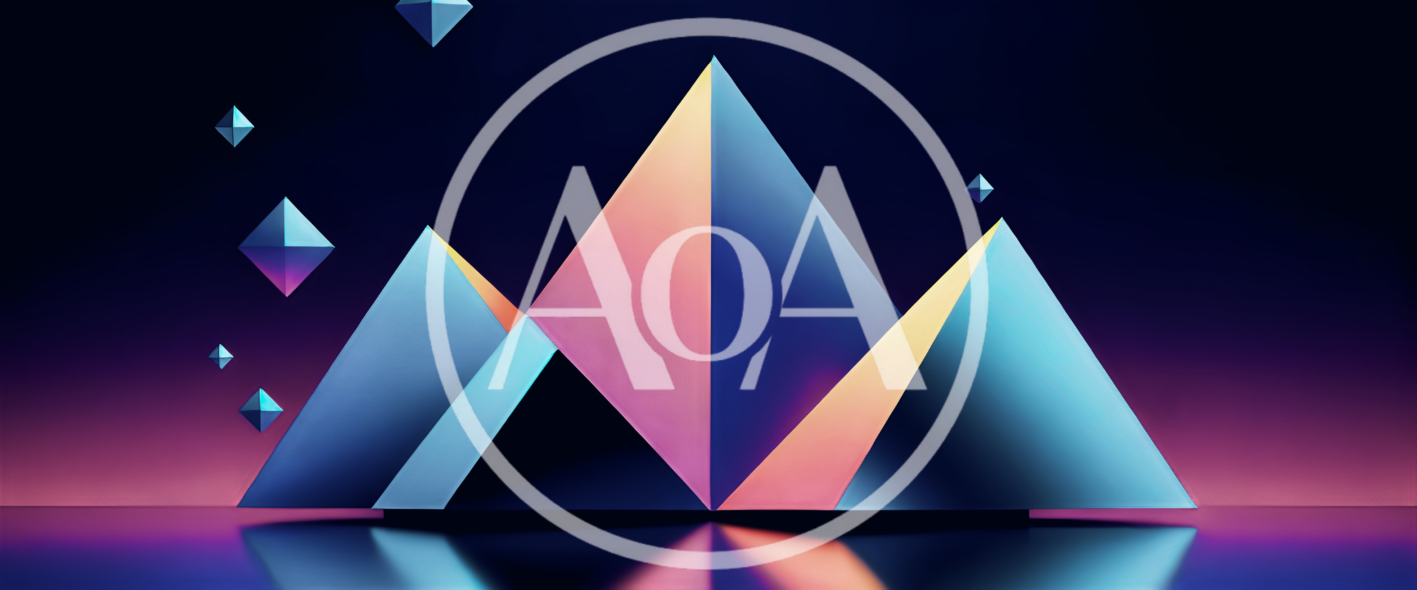Abstract Geometric Pyramids With Floating Crystals