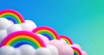 3D Rendered Rainbows And Clouds On Gradient Background