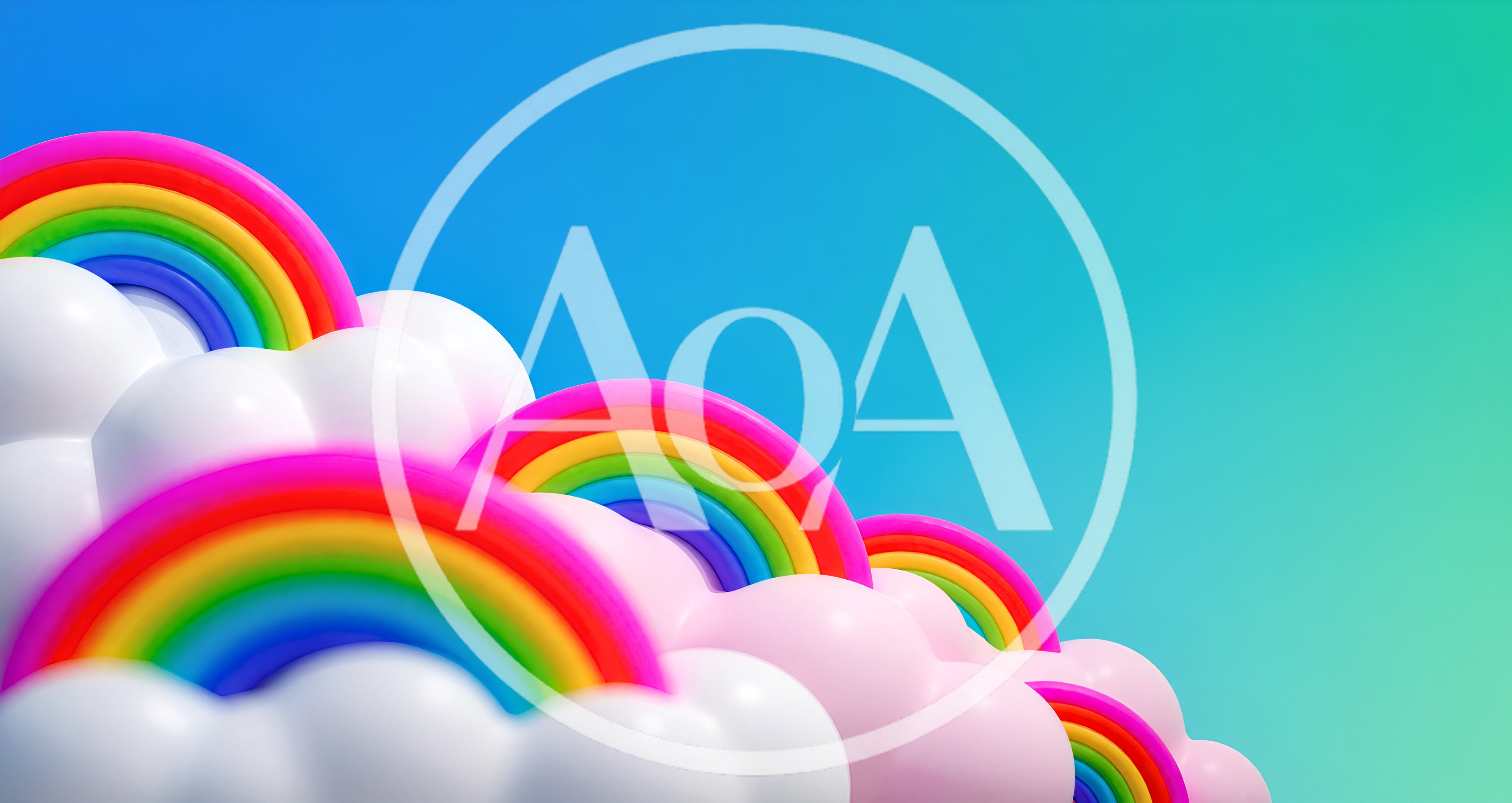 3D Rendered Rainbows And Clouds On Gradient Background