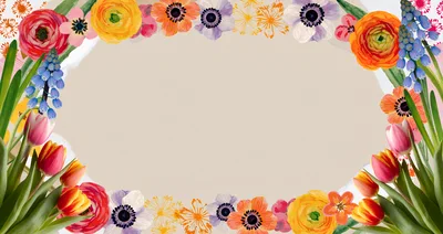 Floral Frame Border With Spring Flowers