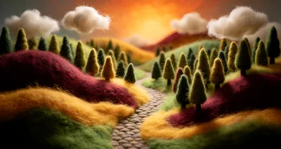 Needle Felted Landscape With Rolling Hills And Path