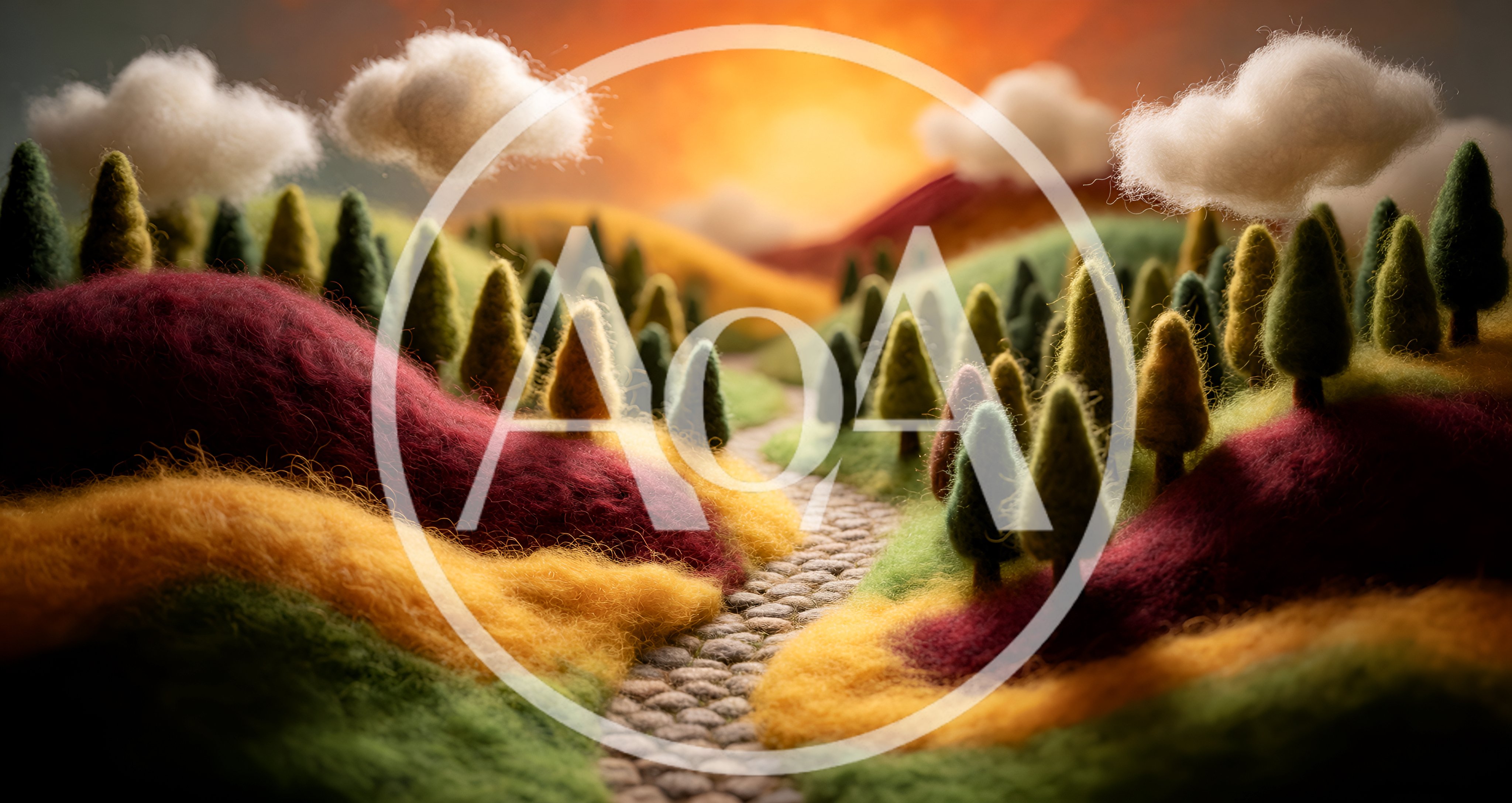 Needle Felted Landscape With Rolling Hills And Path