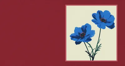 Two Blue Anemone Flowers On Cream Background