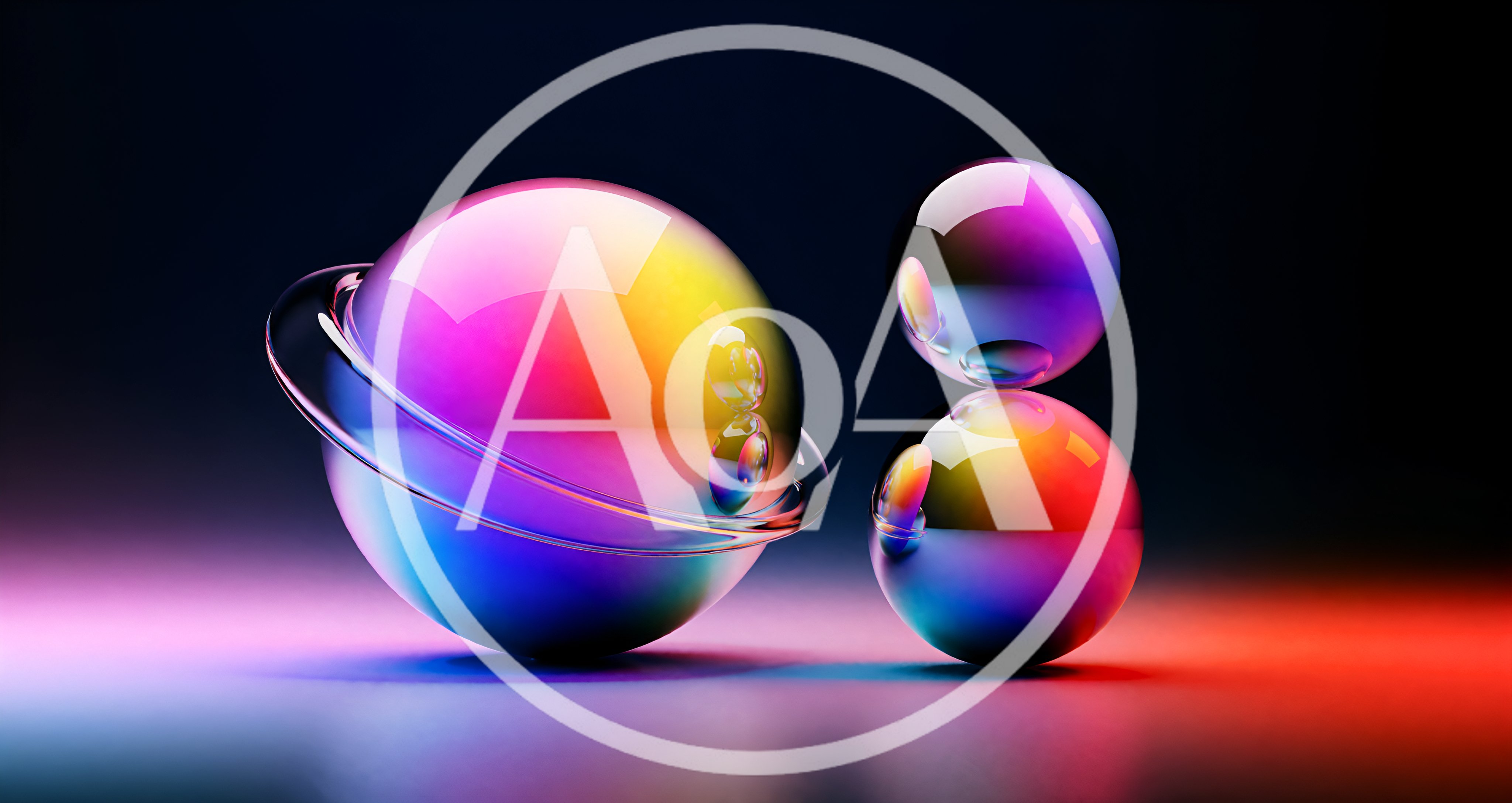 Abstract Iridescent Spheres With Rings On Dark Background