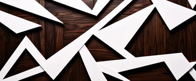 Abstract Geometric White Shapes On Dark Wood Background