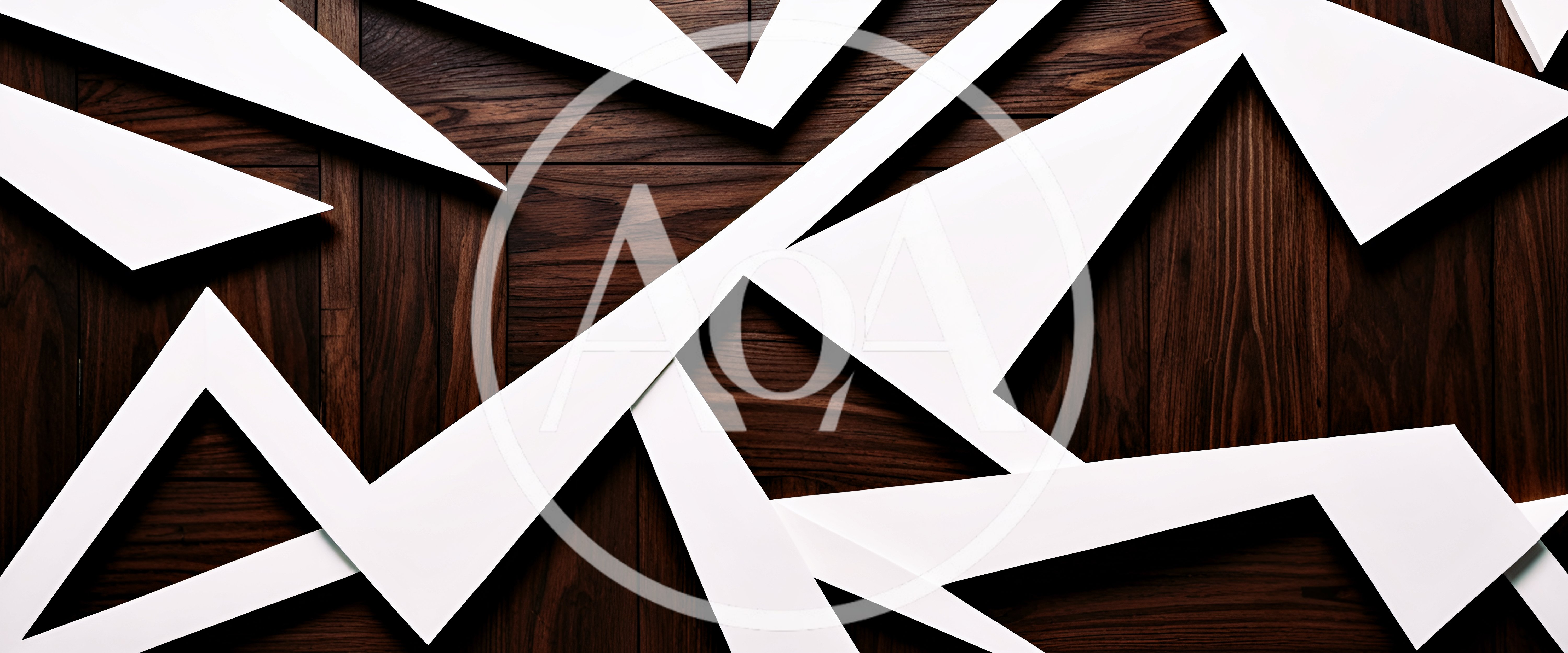 Abstract Geometric White Shapes On Dark Wood Background