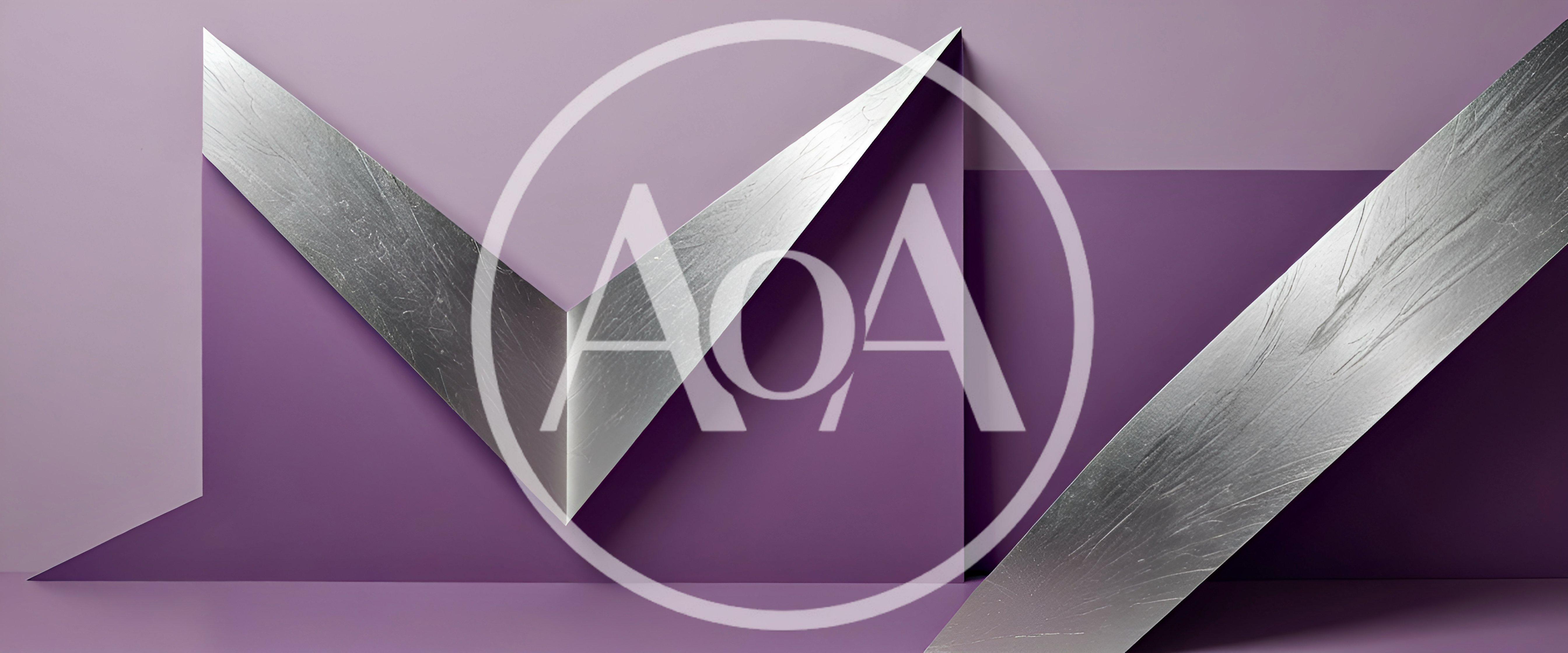 Abstract Metallic V Shape on Purple Background