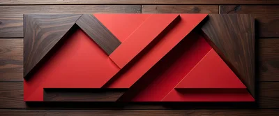 Abstract Geometric Wood And Red Panel Wall Art
