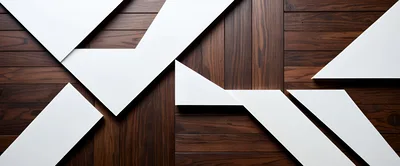 Abstract Geometric White Panels On Dark Wood Background