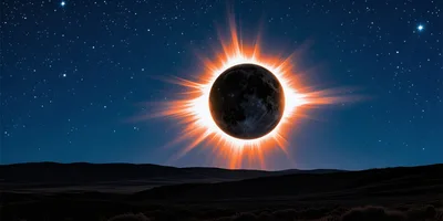 Total Solar Eclipse Over A Dark Desert Landscape