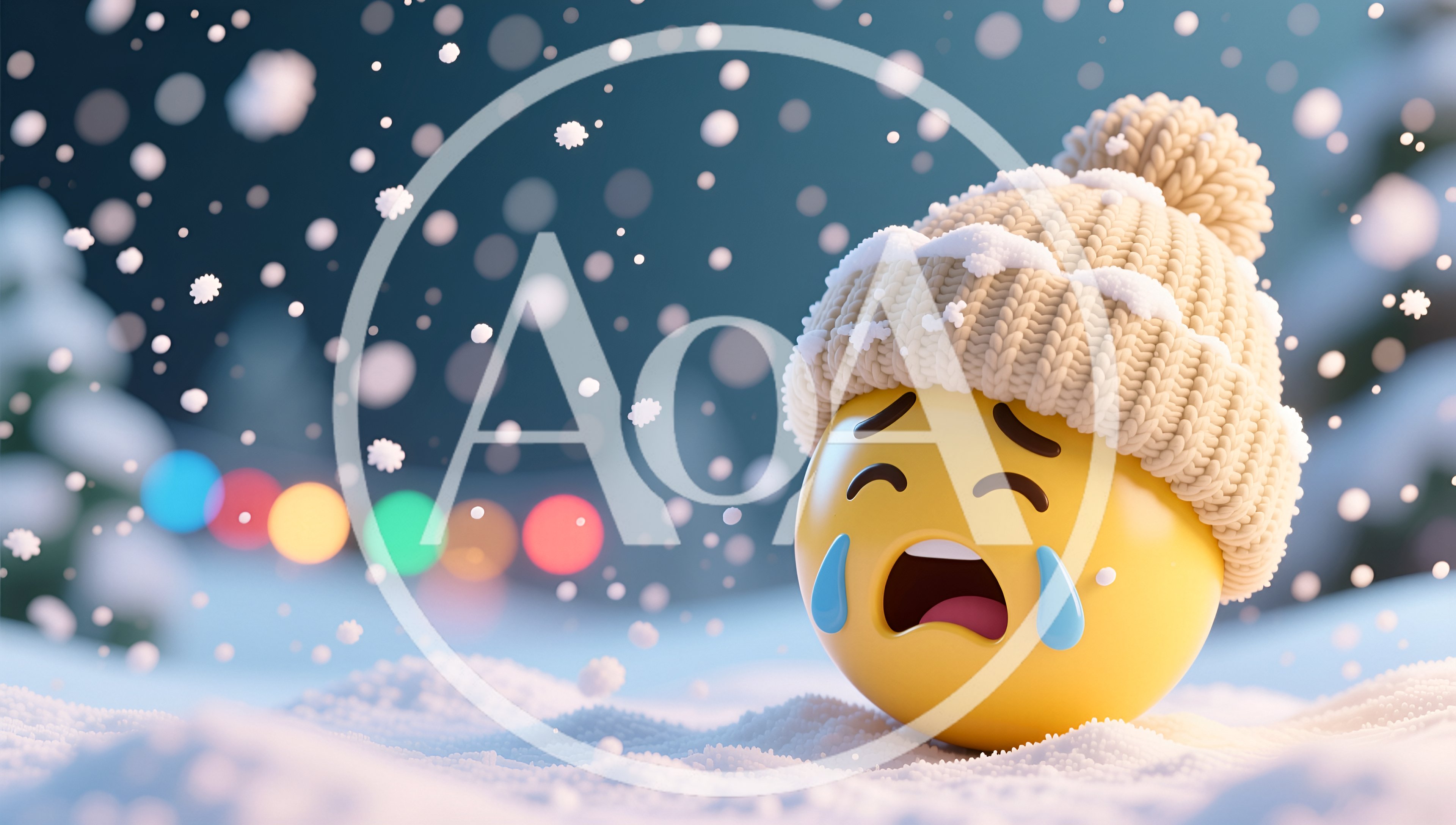 Crying Emoji Wearing A Winter Hat In Snow