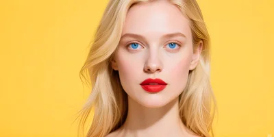 Portrait Of A Beautiful Blonde Woman With Blue Eyes