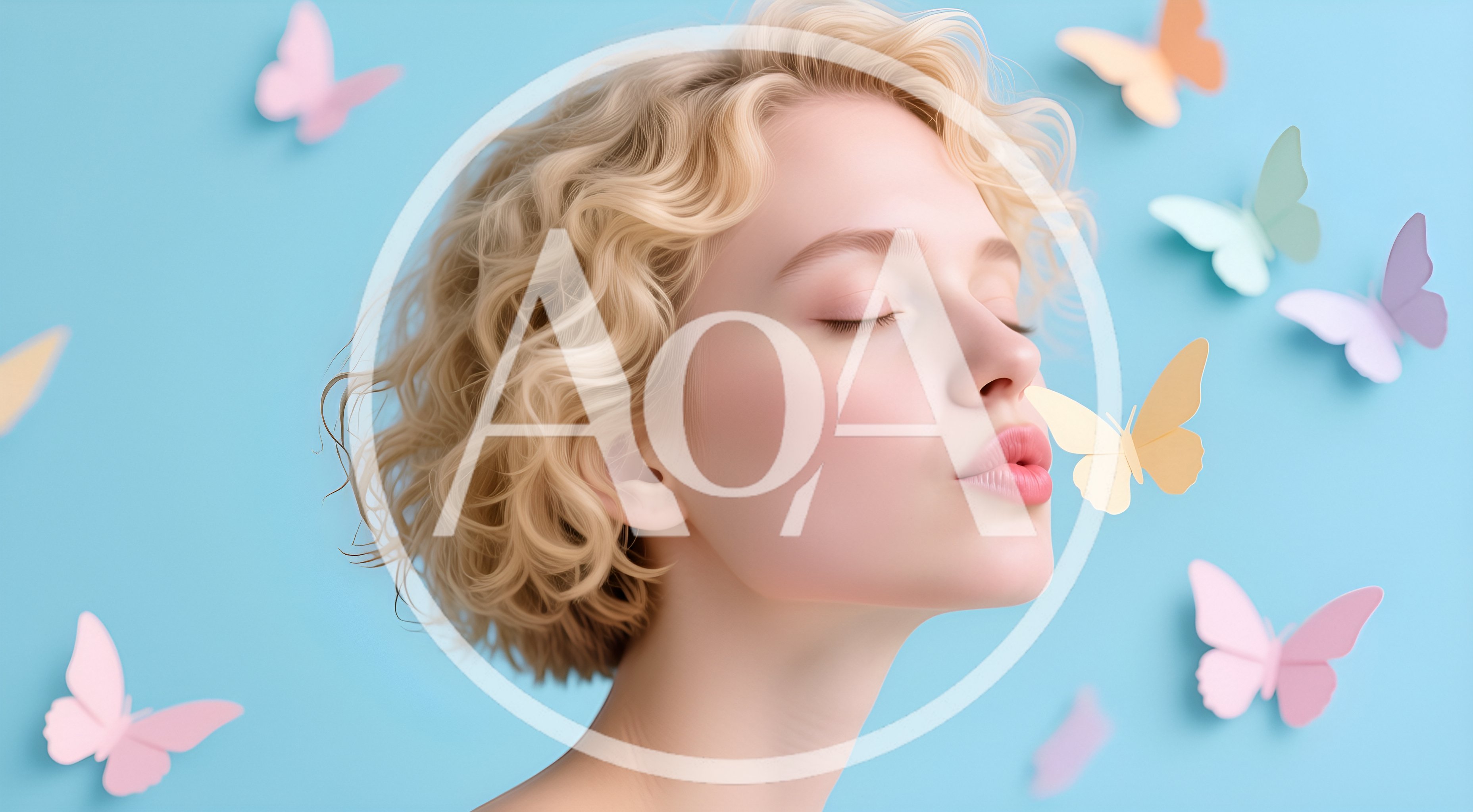 Young Woman With Curly Blonde Hair Blowing A Butterfly