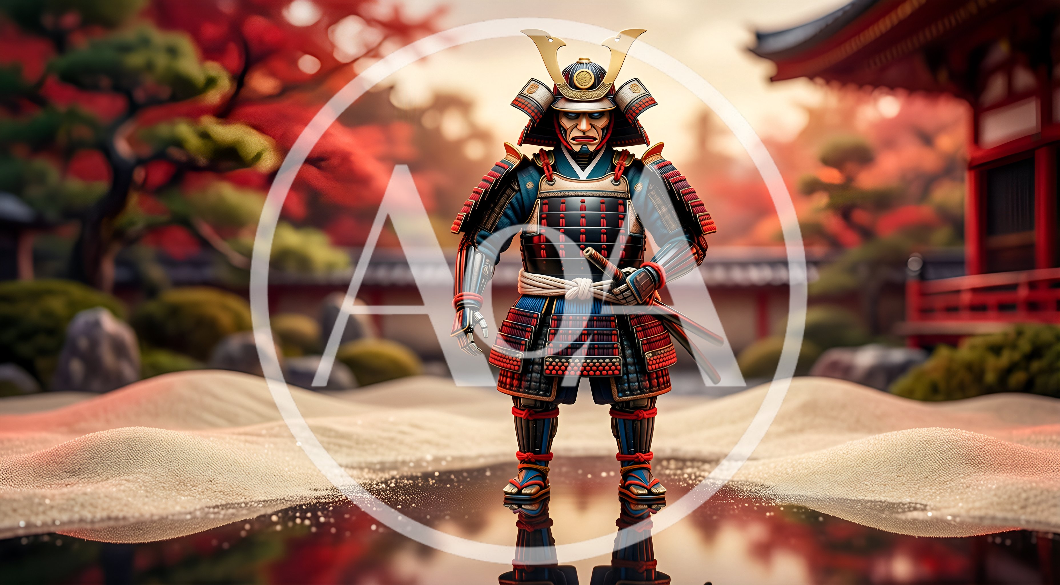 Samurai Warrior Standing in Traditional Japanese Zen Garden