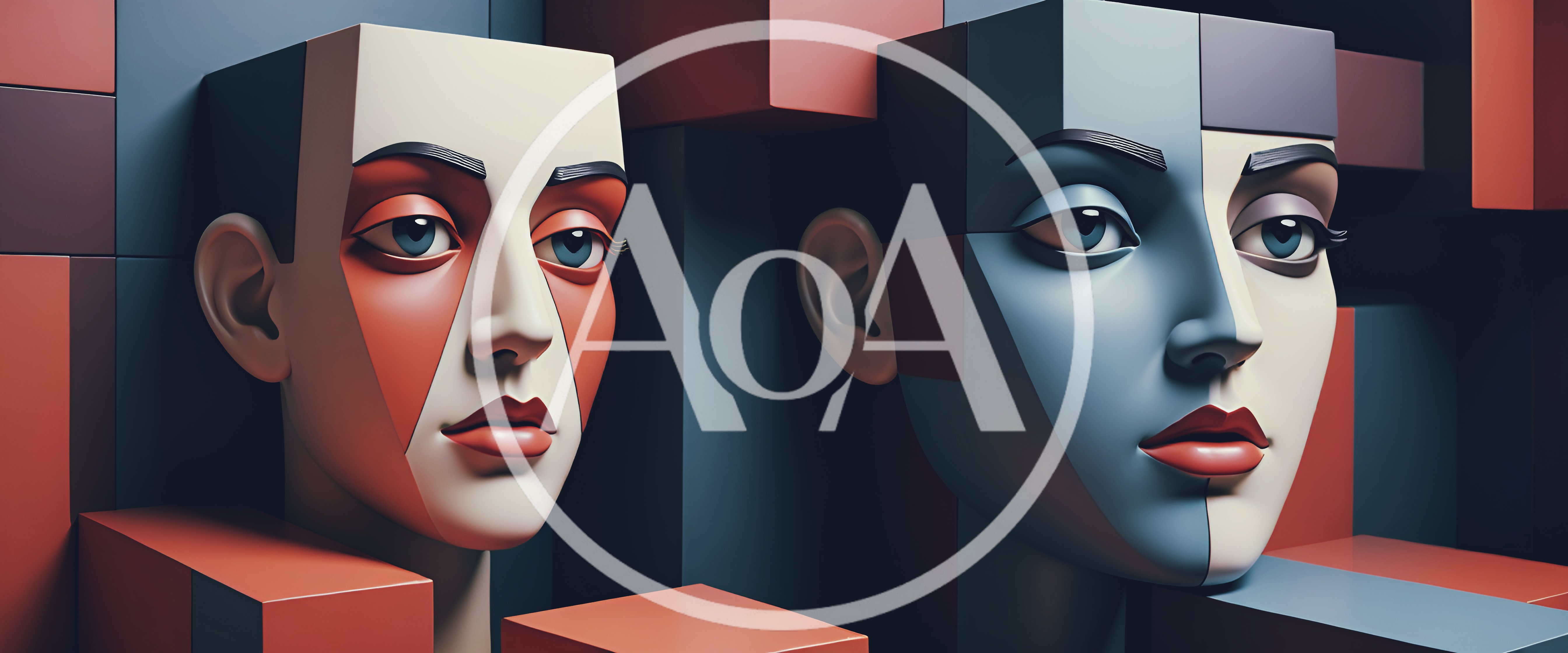 Abstract Geometric Sculptural Faces In Cubist Style