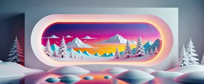 Surreal Winter Landscape With Glowing Oval Portal