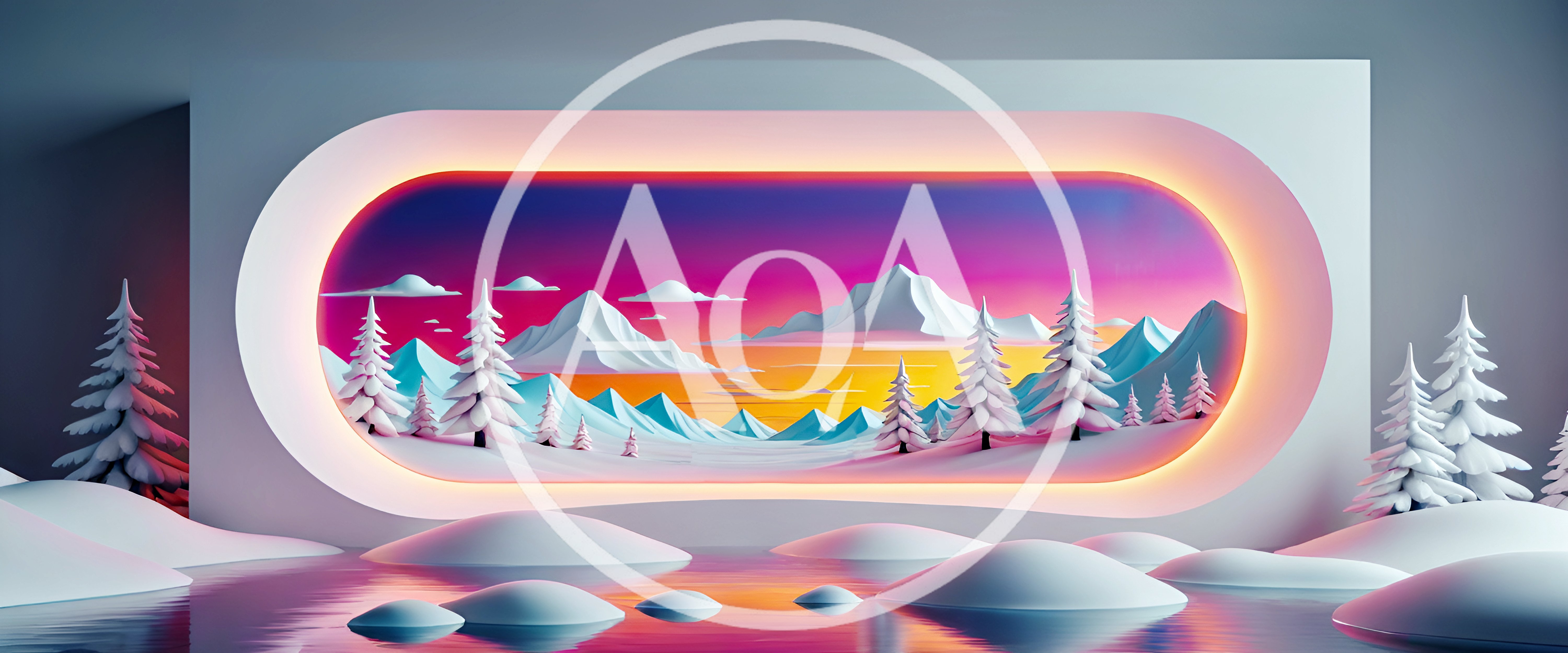 Surreal Winter Landscape With Glowing Oval Portal