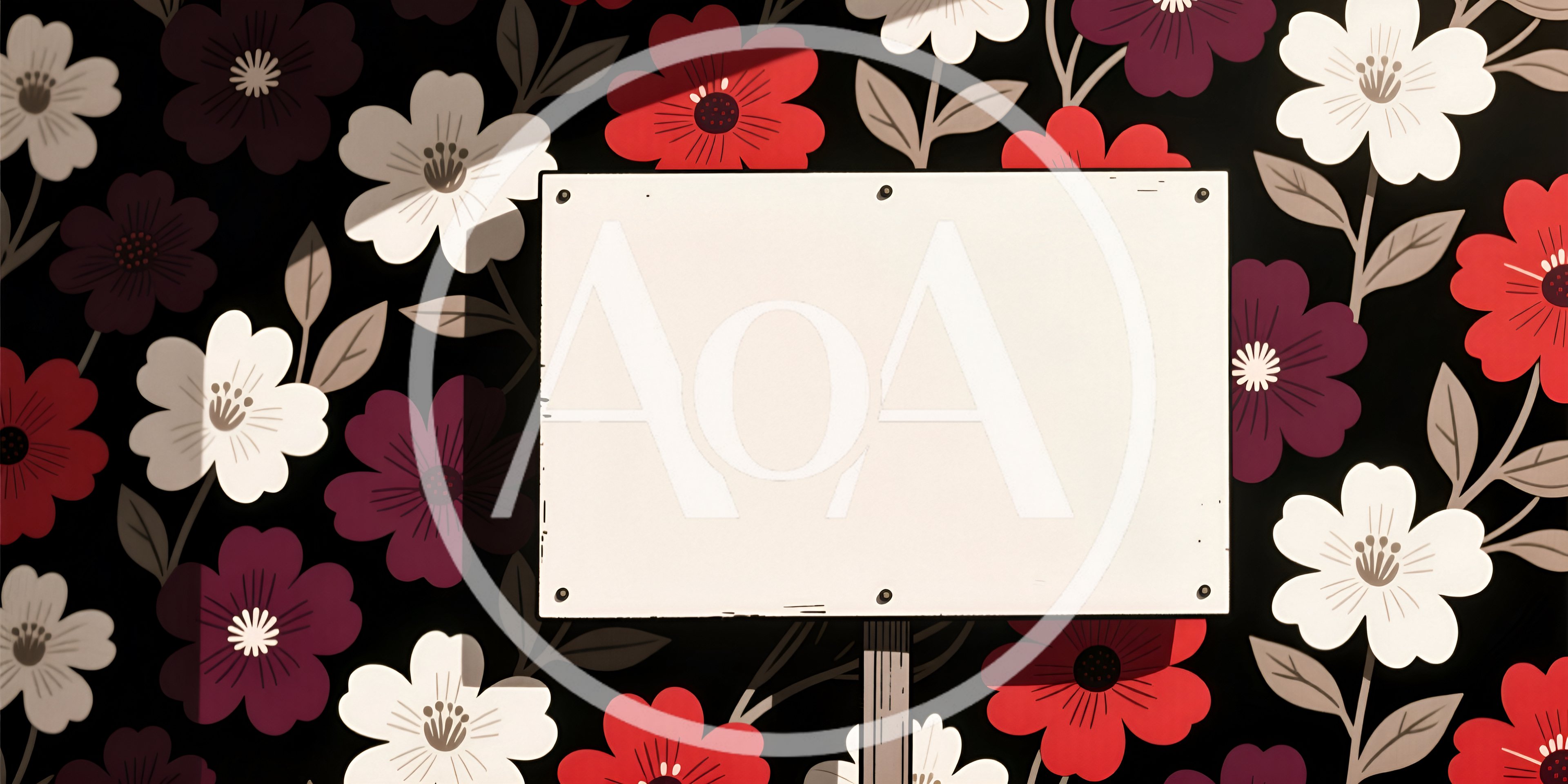 Blank Rectangular Sign Against Floral Wallpaper Background