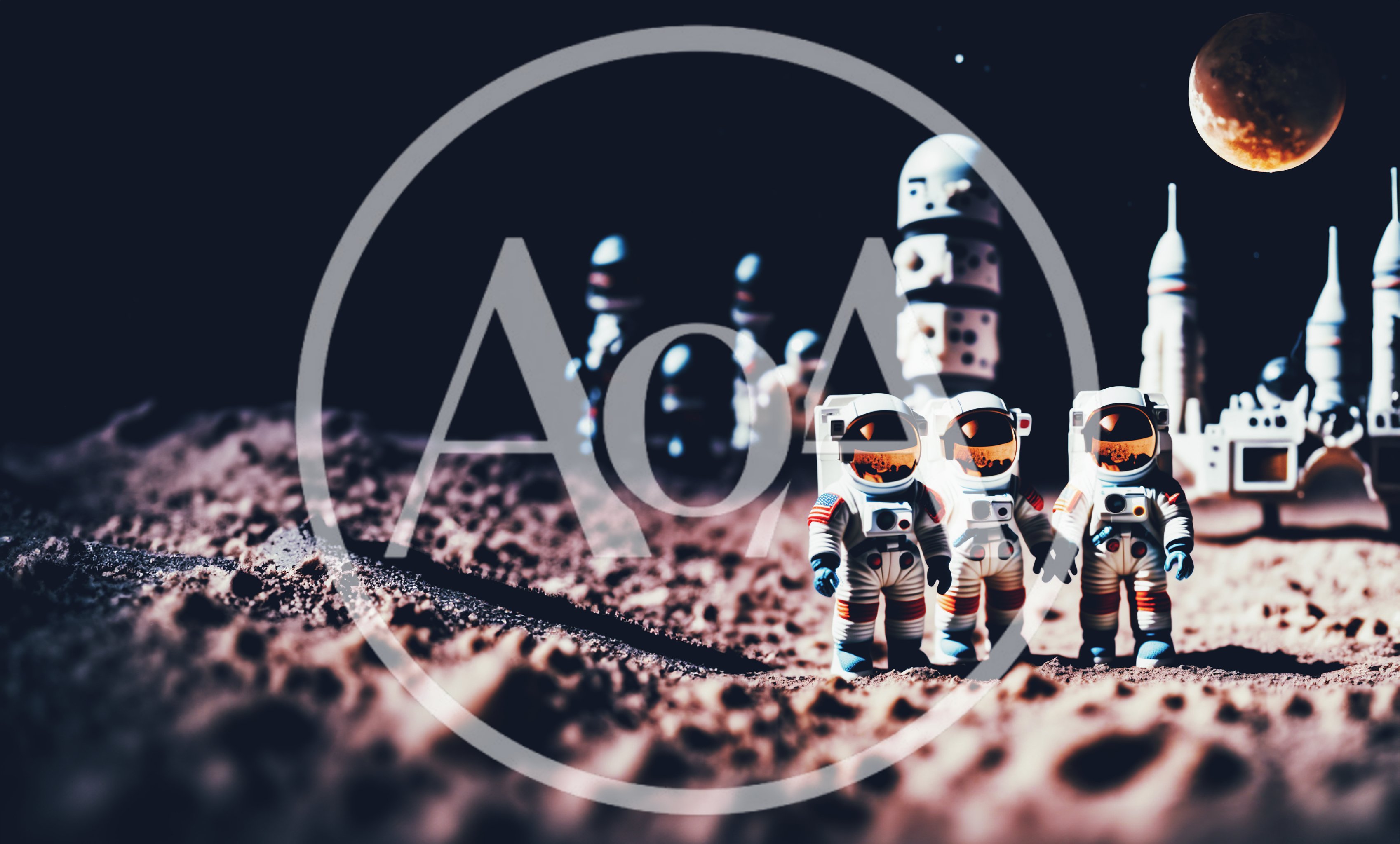 Miniature Astronauts Standing On A Lunar Surface