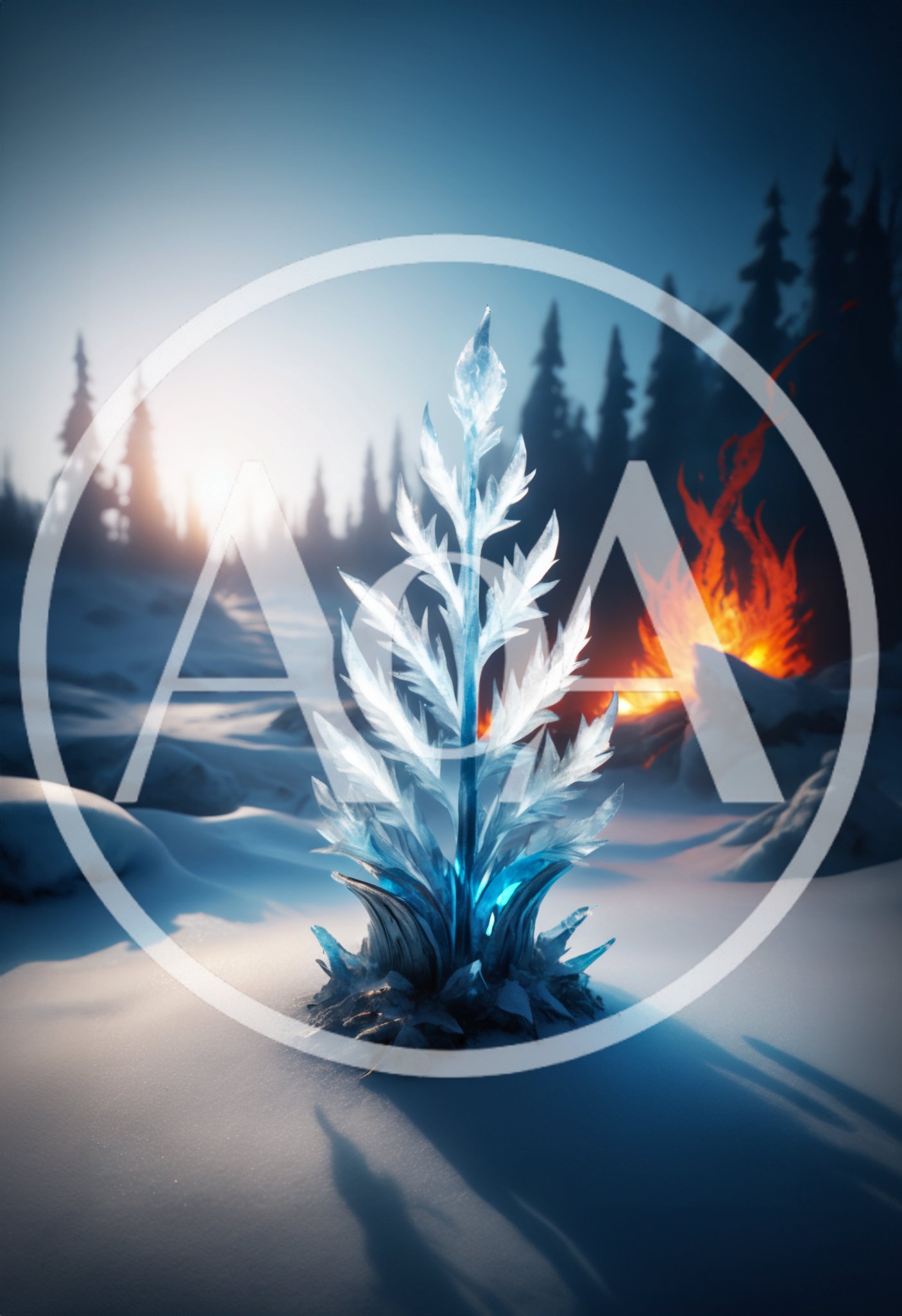 Glowing Ice Crystal Plant In Snowy Winter Landscape