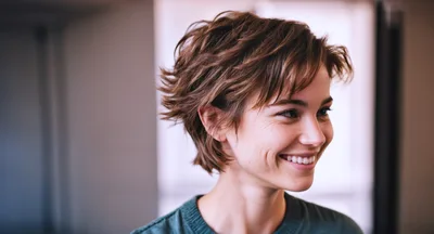 Portrait Of A Smiling Young Woman With Short Hair