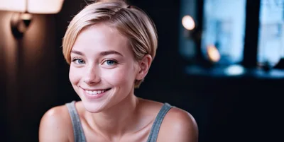Portrait Of A Smiling Young Woman With Short Blonde Hair