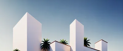 Minimalist White Modern Buildings With Palm Trees