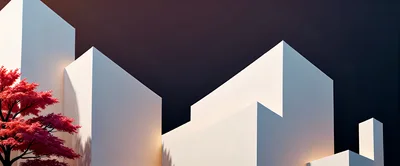 Minimalist Architectural Structures With Red Japanese Maple Tree
