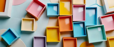 Colorful Empty Square Wooden Display Boxes