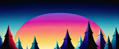 Stylized Geometric Forest Silhouette Against Vibrant Sunset