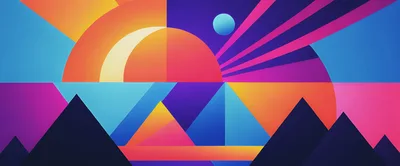 Abstract Geometric Landscape With Sun And Mountains