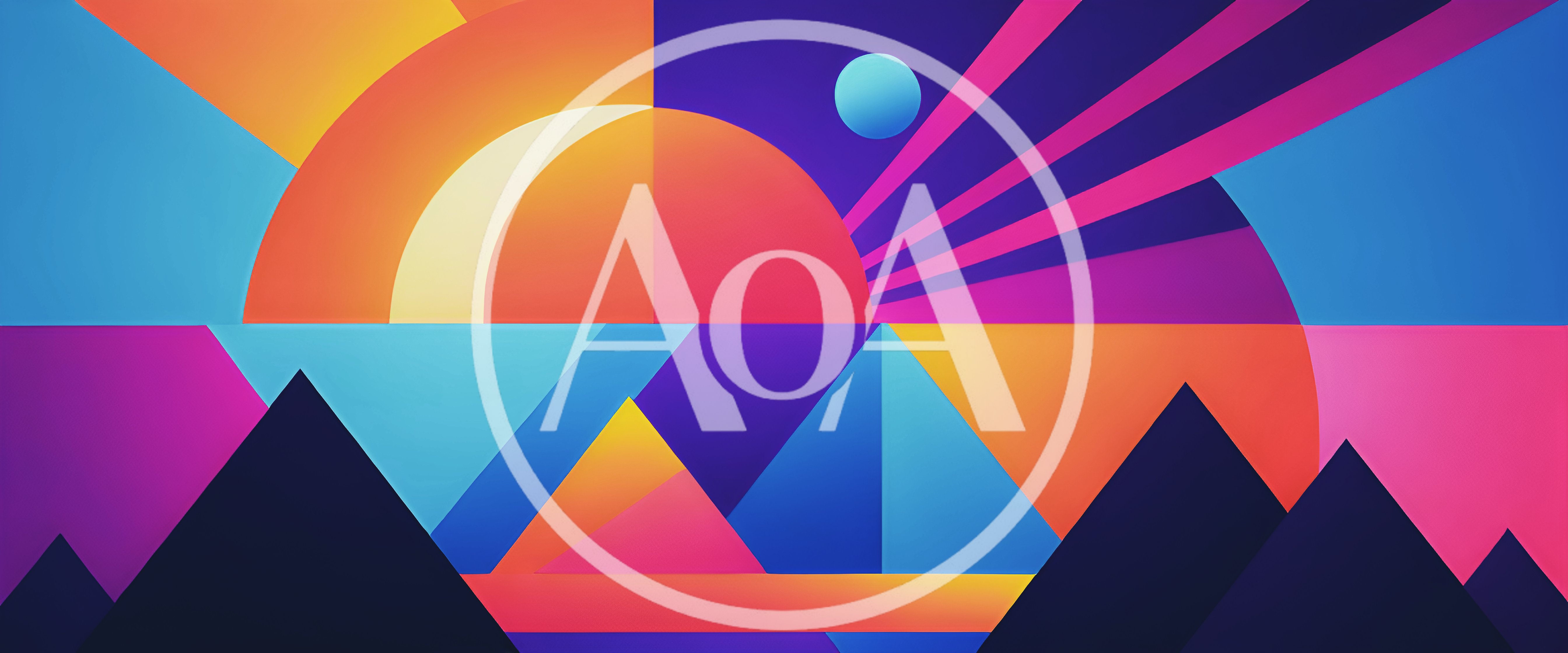 Abstract Geometric Landscape With Sun And Mountains