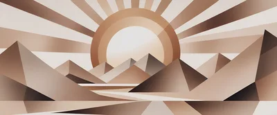 Abstract Geometric Desert Landscape With Sun Rays