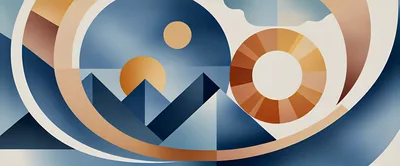 Abstract Geometric Landscape With Mountains And Celestial Orbs