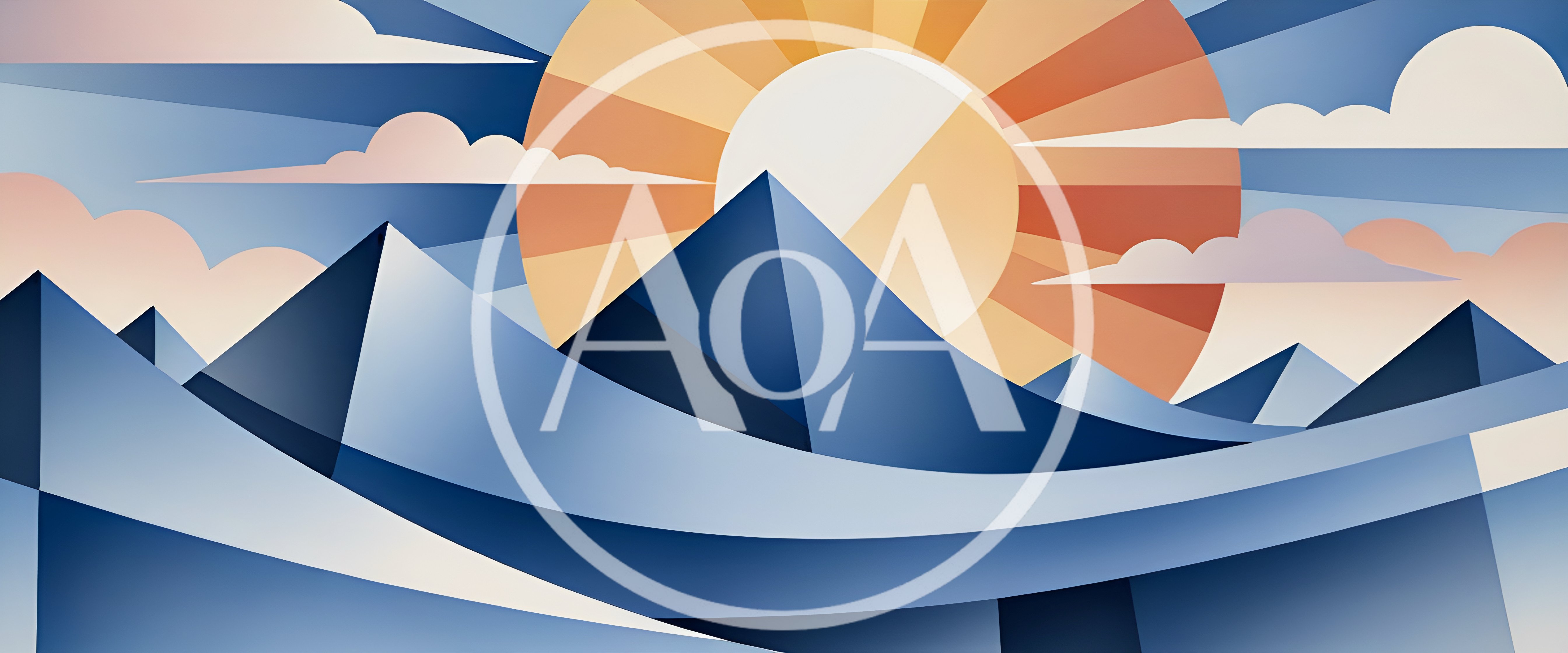 Abstract Geometric Mountain Landscape With Radiant Sun